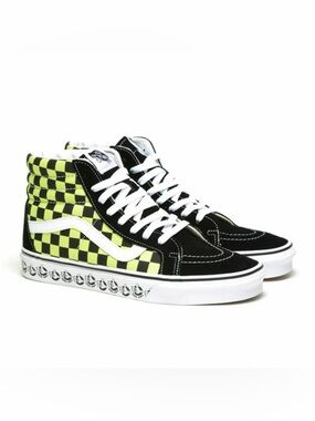 Vans SK8 Hi Mens Reissue BMX Black/Sharp Green Checkered Classic Skate Shoes 9